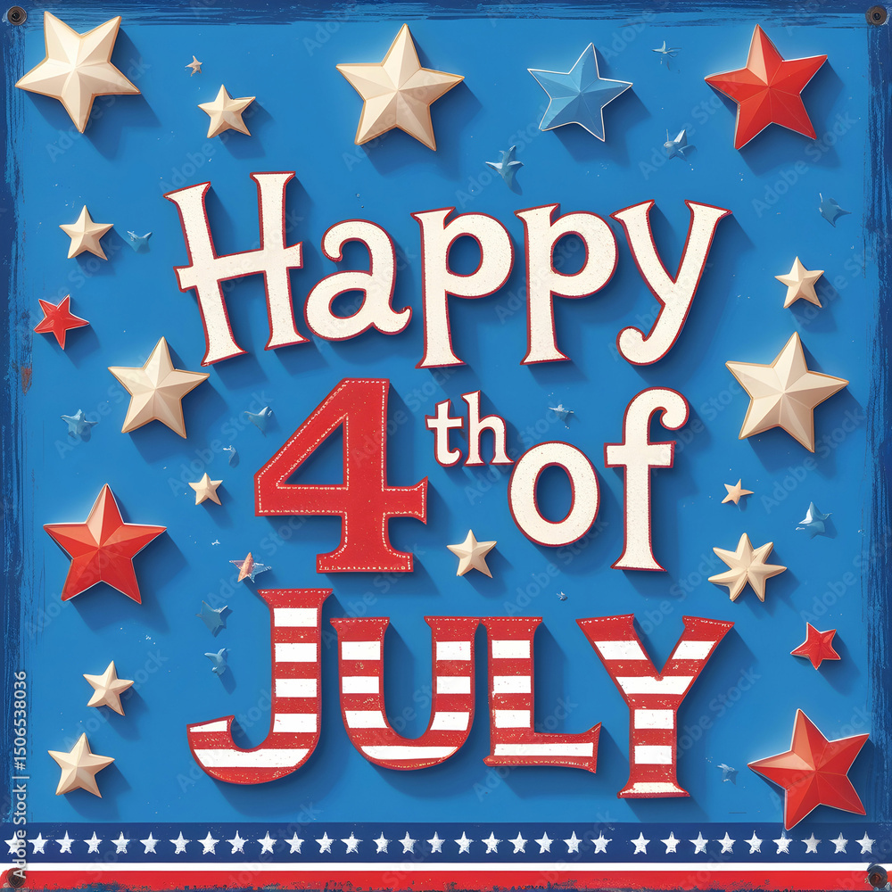 A charming hand-drawn illustration celebrating July 4th, featuring patriotic symbols and playful red, white, and blue elements. A charming hand-drawn illustration celebrating July 4th, featuring patriotic symbols and playful red, white, and blue elements.
