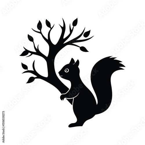 Squirrel Scampering Tree Vector Silhouette