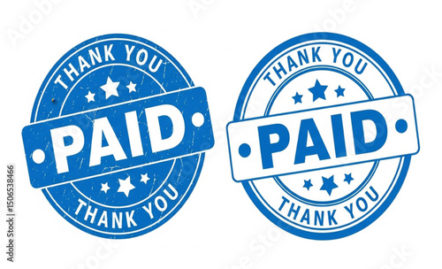 Paid Thank You Blue Rubber Stamp Set | Approval and Gratitude Seal Design for Business Transactions and Invoices