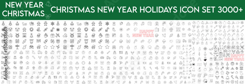 Christmas line web 3000 icons set on white background
