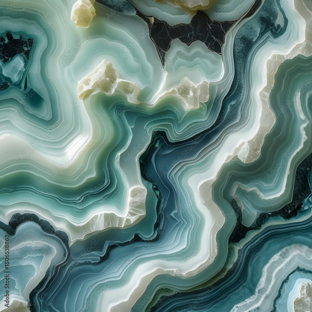 Obraz premium A high-resolution image of aqua onyx marble featuring intricate swirling patterns and subtle blue-green hues,