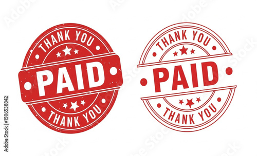 Red Grunge "PAID" Stamp Illustration | Vintage Style Thank You Text Circle for Business, Accounting, and Financial Transactions