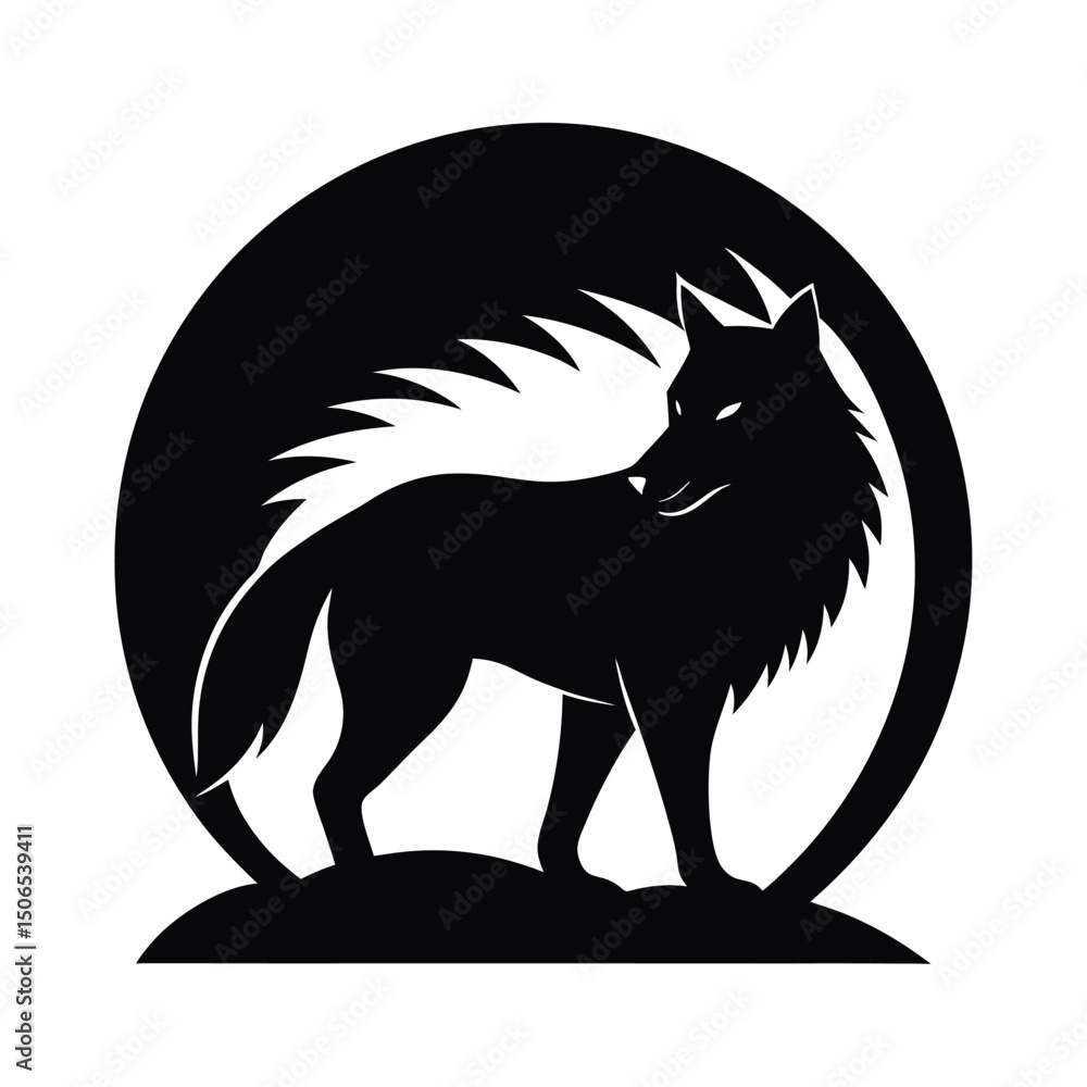 Obraz premium Wolf Dawn Vector Silhouette