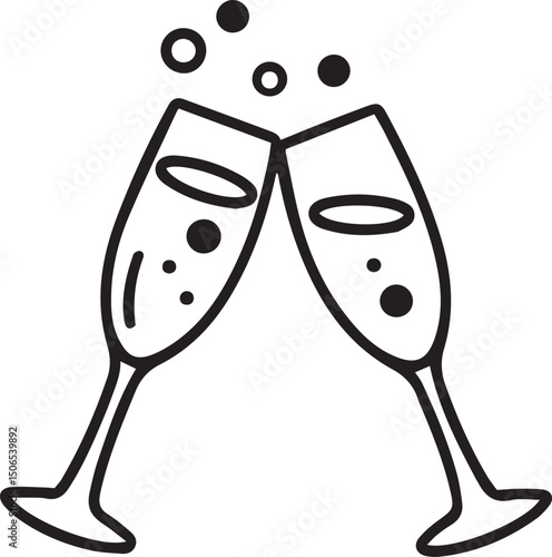 Two champagne flutes toasting celebration graphic