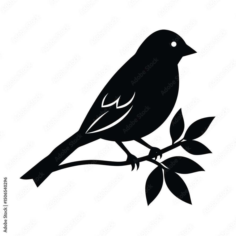 Obraz premium Finch Perched Branch Vector Silhouette