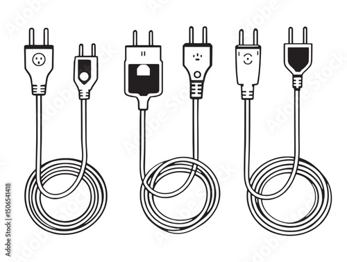 Minimal style electric extension cord outline vector drawing