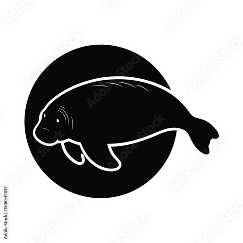 Manatee Gliding Vector Silhouette