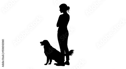 Female Silhouette With Dog Vector Clean White Background Canine Friend Human Bond