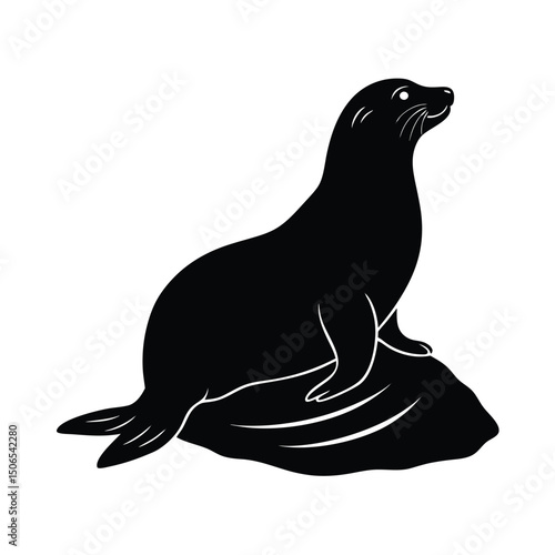 Sea Lion Basking Rock Vector Silhouette