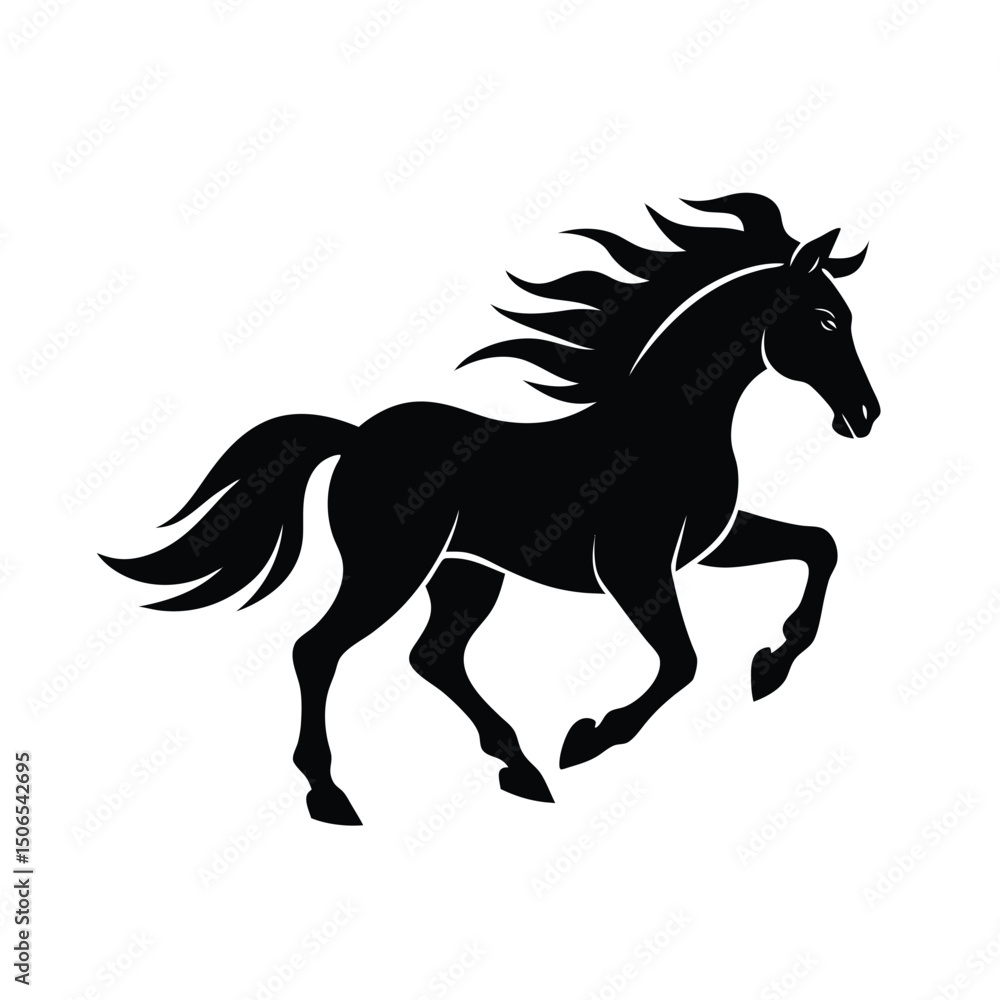 Obraz premium Horse Galloping Field Vector Silhouette