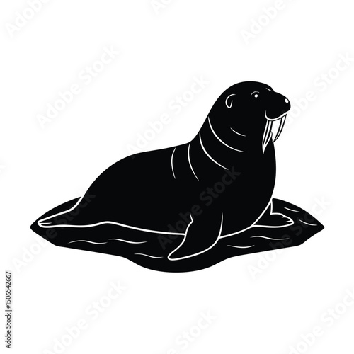 a serene silhouette of a walrus resting 