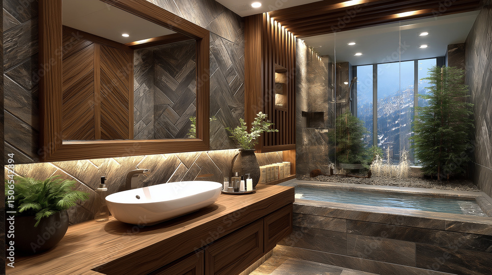 Cozy Bathroom Retreat: Immerse yourself in the serene ambiance of a modern bathroom sanctuary, where natural light dances upon textured walls and elegant furnishings, creating an oasis of relaxation. Cozy Bathroom Retreat: Immerse yourself in the serene ambiance of a modern bathroom sanctuary, where natural light dances upon textured walls and elegant furnishings, creating an oasis of relaxation.