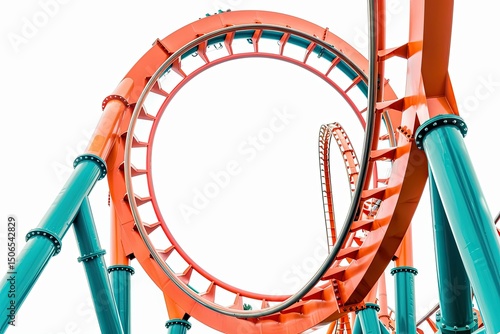 A close-up view of a colorful roller coaster loop, showcasing thrilling amusement park design. on white background