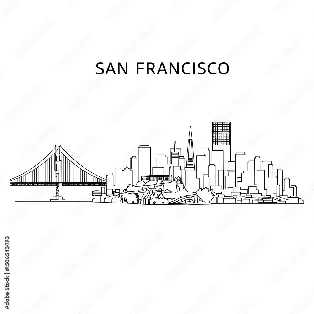 Fototapeta premium sanfrancisco usa one line drawing 