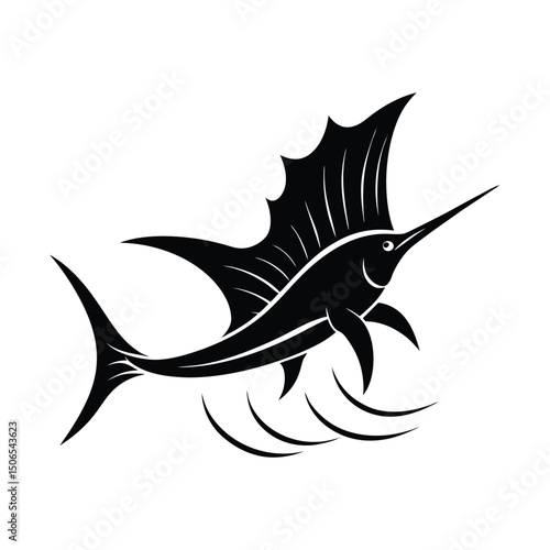 Sailfish Darting Water Vector Silhouette