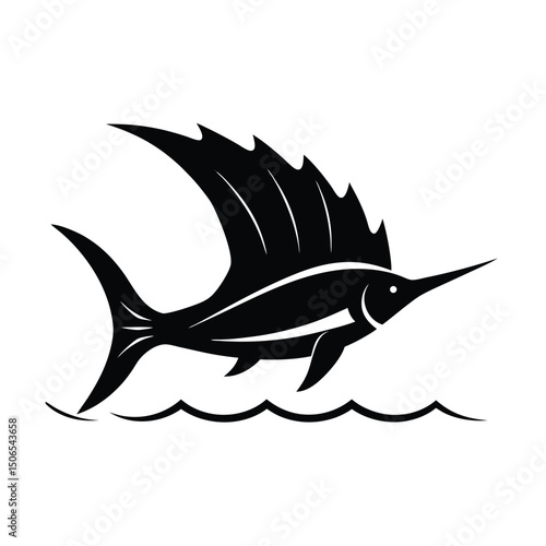 Sailfish Waves Vector Silhouette