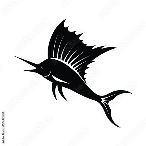 Sailfish Leaping Vector Silhouette