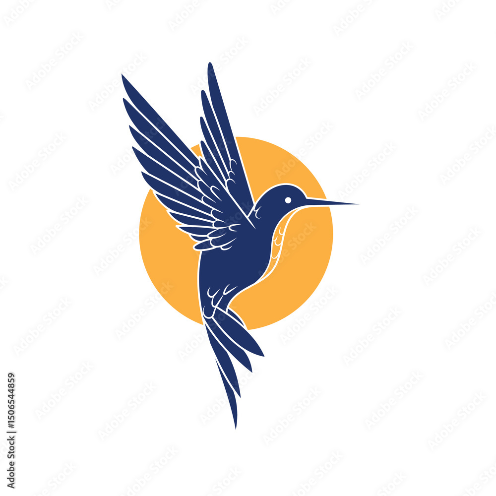 Obraz premium A blue and yellow bird with a long tail is flying in the air. The bird is the main focus of the image, and it is in motion. The blue and yellow colors create a sense of energy and freedom