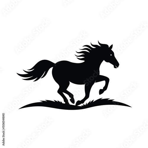 Horse Galloping Field Vector Silhouette