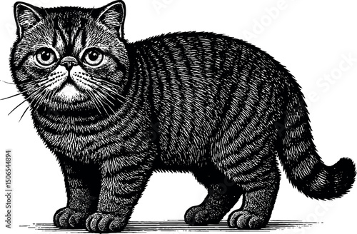 Exotic Shorthair vector black silhouette print design