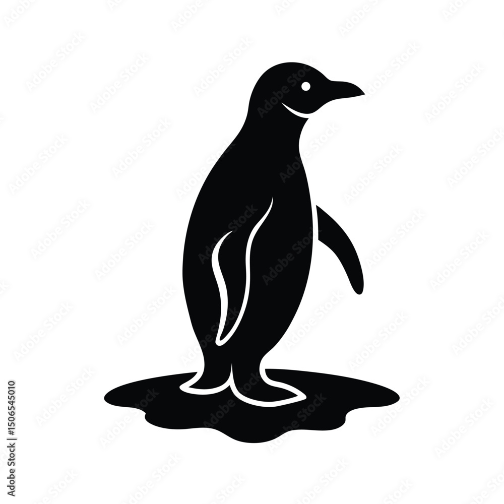 Obraz premium Penguin Waddling Ice Vector Silhouette