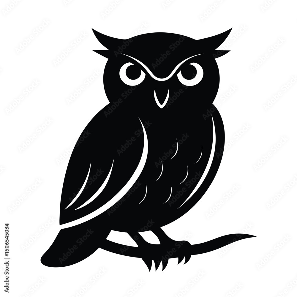 Fototapeta premium Perched Owl Vector Silhouette