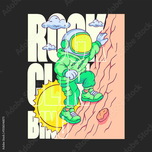 Casual Astronaut Rock Climbing Character Illustration for Urban Streetwear T-shirt and Poster Art Design