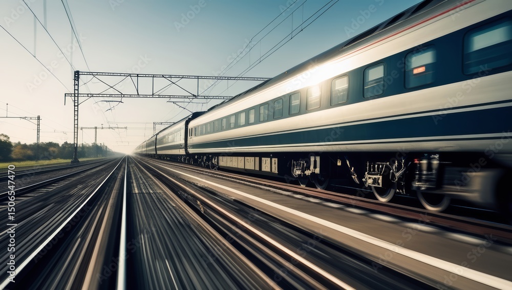 Naklejka premium High-Speed Train on the Move Showing Transportation and Modern Infrastructure