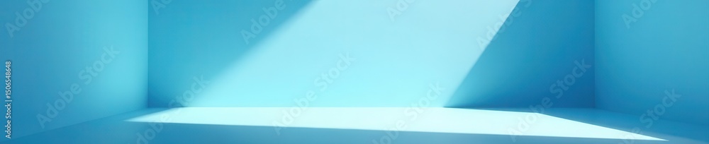 Fototapeta premium Empty blue studio, gentle sunlight reflection, ethereal feel , soft, tranquil
