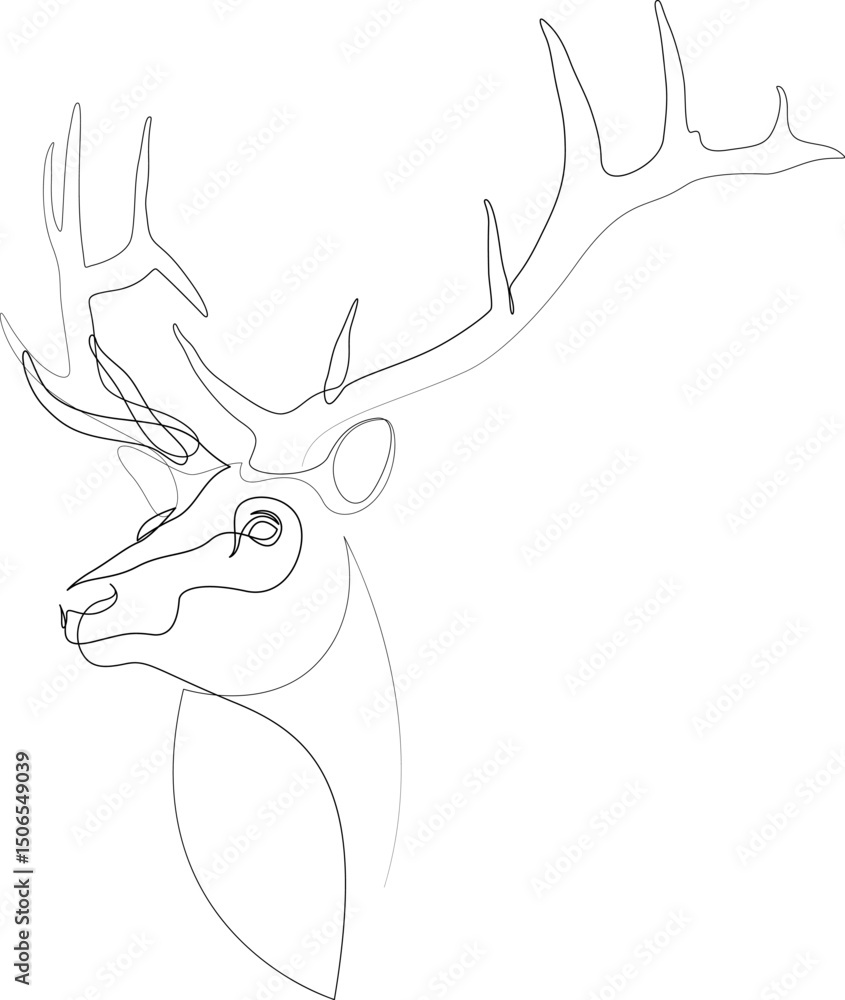 Deer drawn by one black line on a white background. Continuous line drawing. Vector illustration design. Deer drawn by one black line on a white background. Continuous line drawing. Vector illustration design.