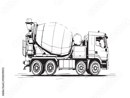 Cement mixer line art vector for building project drawings