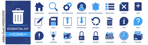 Essential Kit Icons icon set. Containing design Mentor, Coaching, Advice, Goal Setting, Motivation. Solid icon collection.