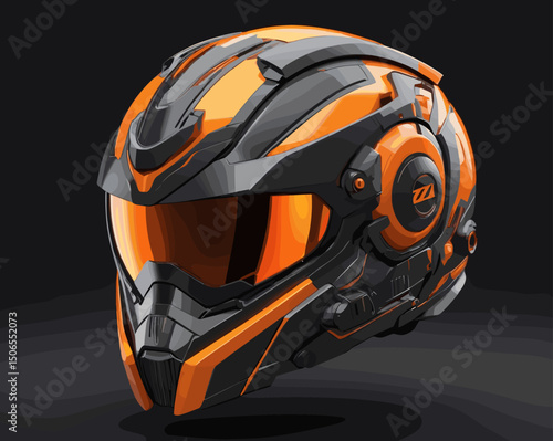 Futuristic Helmet Design with Dynamic Orange and Black Accents