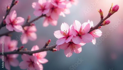 Delicate pink sakura blossoms, intricate branch pattern, pattern, spring, japanese style