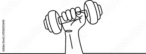 Strong Hand Lifting Dumbbell Line Art Vector Illustration.