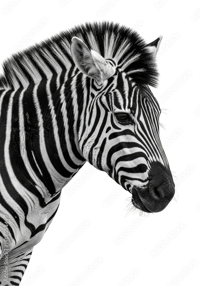 Fototapeta premium Isolated Zebra Portrait Stripped Wildlife Close Up Black and White Animal