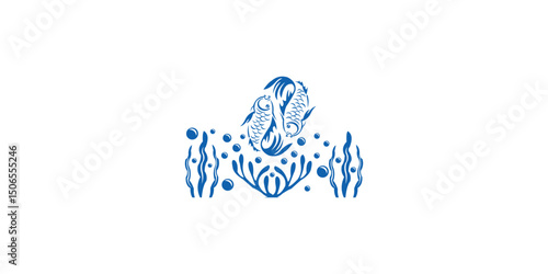 Canvas Print logo illustration of fish and coral reefs in the sea