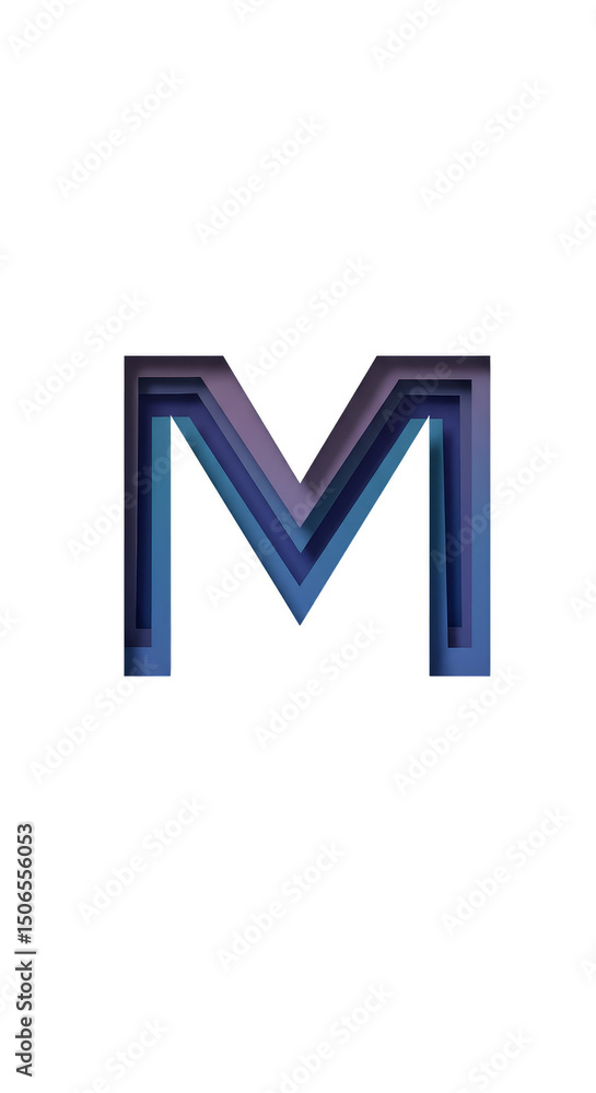 Layered Letter M Illustration in Blue Purple Gradient Typography Layered Letter M Illustration in Blue Purple Gradient Typography