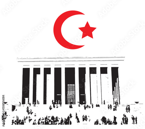 Ankara skyline sketch, Anıtkabir hand drawn illustration
