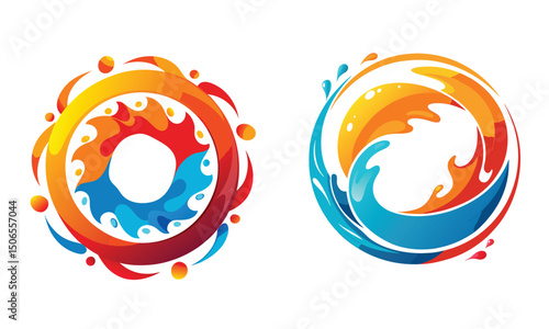Vibrant Abstract Circular Patterns Symbolizing Fire and Water