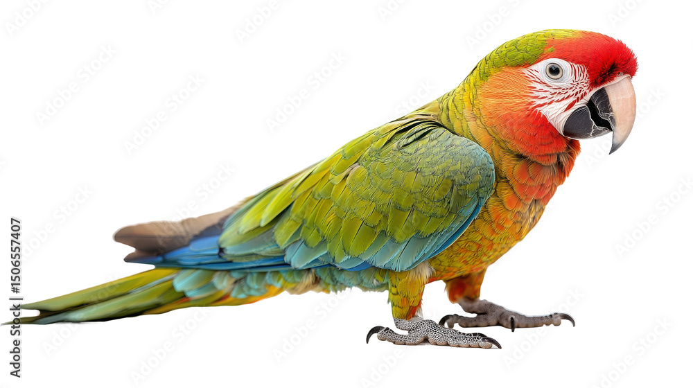 Obraz premium A colorful parrot standing with vibrant feathers and strong beak on transparent background
