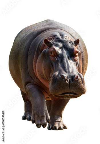 Majestic Hippo Portrait Walking Isolated on Transparent Background