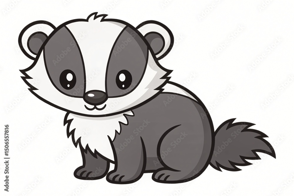 Obraz premium Adorable Cartoon Badger Illustration Cute Baby Animal Design Gray and White Fur Wildlife Character