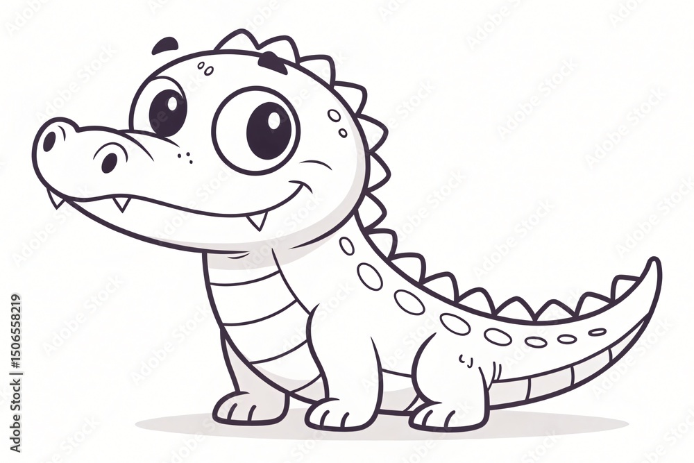 Adorable Cartoon Baby Alligator Illustration Cute Reptile Character Design Coloring Book Page Adorable Cartoon Baby Alligator Illustration Cute Reptile Character Design Coloring Book Page