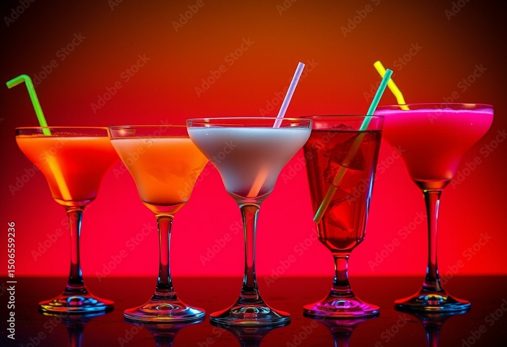 Glowing neon cocktails on a dark background Glowing neon cocktails on a dark background