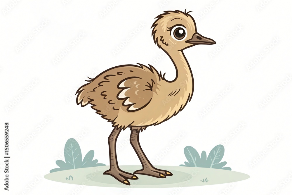 Obraz premium Adorable Baby Emu Cartoon Illustration Wildlife Animal Australian Bird Cute Chick