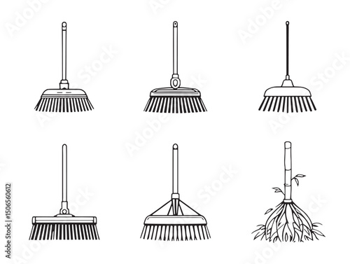 Minimalist broom line art drawing ideal for housework projects