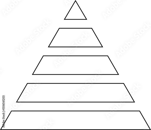 Levels of triangular pyramid icon. Triangle pyramid chart. Maslow layer diagram. Development level infographic. Business graph. Vector illustration isolated on transparent background.
