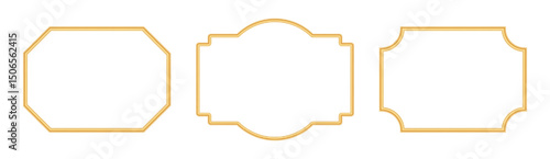 Collection of golden luxury frames. Vintage rectangle beveled frame, realistic object mockup for photo frame, ornamental border in oriental style. Vector illustration for certificate, various design