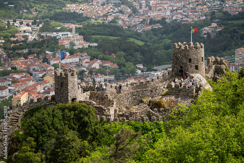 Fototapeta Beautiful view to old historic Moorish Castle walls and towers